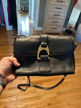 Vintage Dooney & Bourke Black Leather Crossbody/Shoulder Bag with Brass Hardware